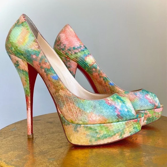 Excellent Christian Louboutin Troca 140 Python Pixel - Red Bottoms Size EU 38 - Picture 5 of 16